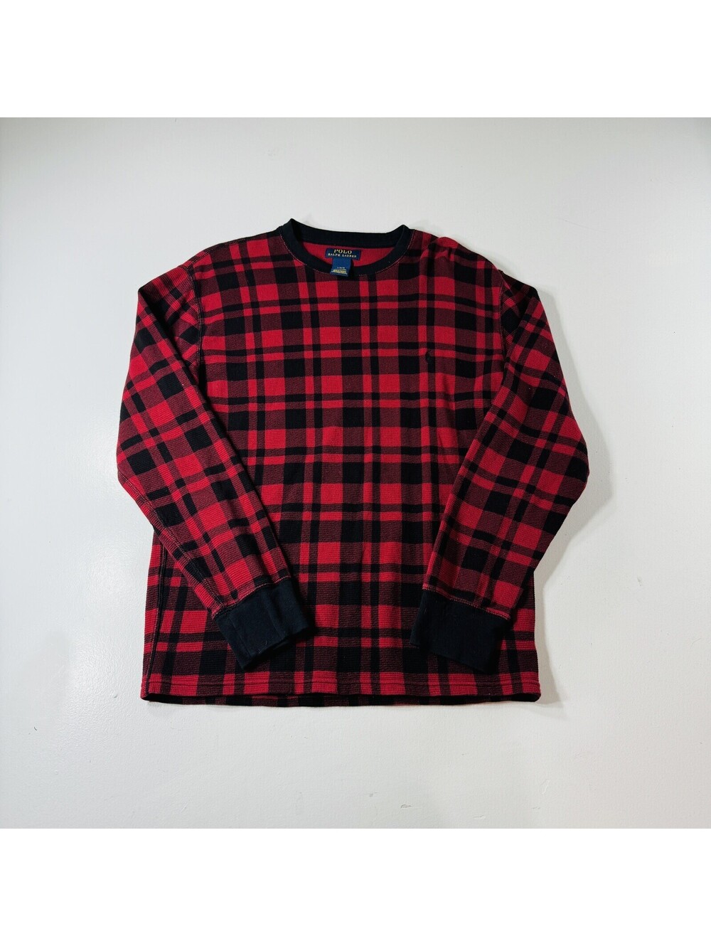 Polo Ralph Lauren Thermal Waffle Knit Red Black Plaid Men’s Size Large